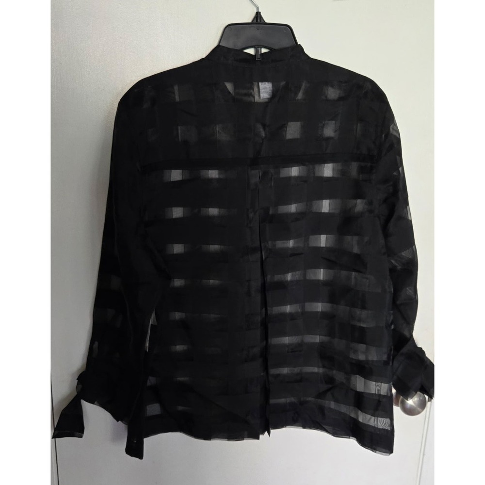 A La Carte Womens XL Black Sheer Striped Button Front Tie Cuff Blouse L10253JM - Picture 2 of 10